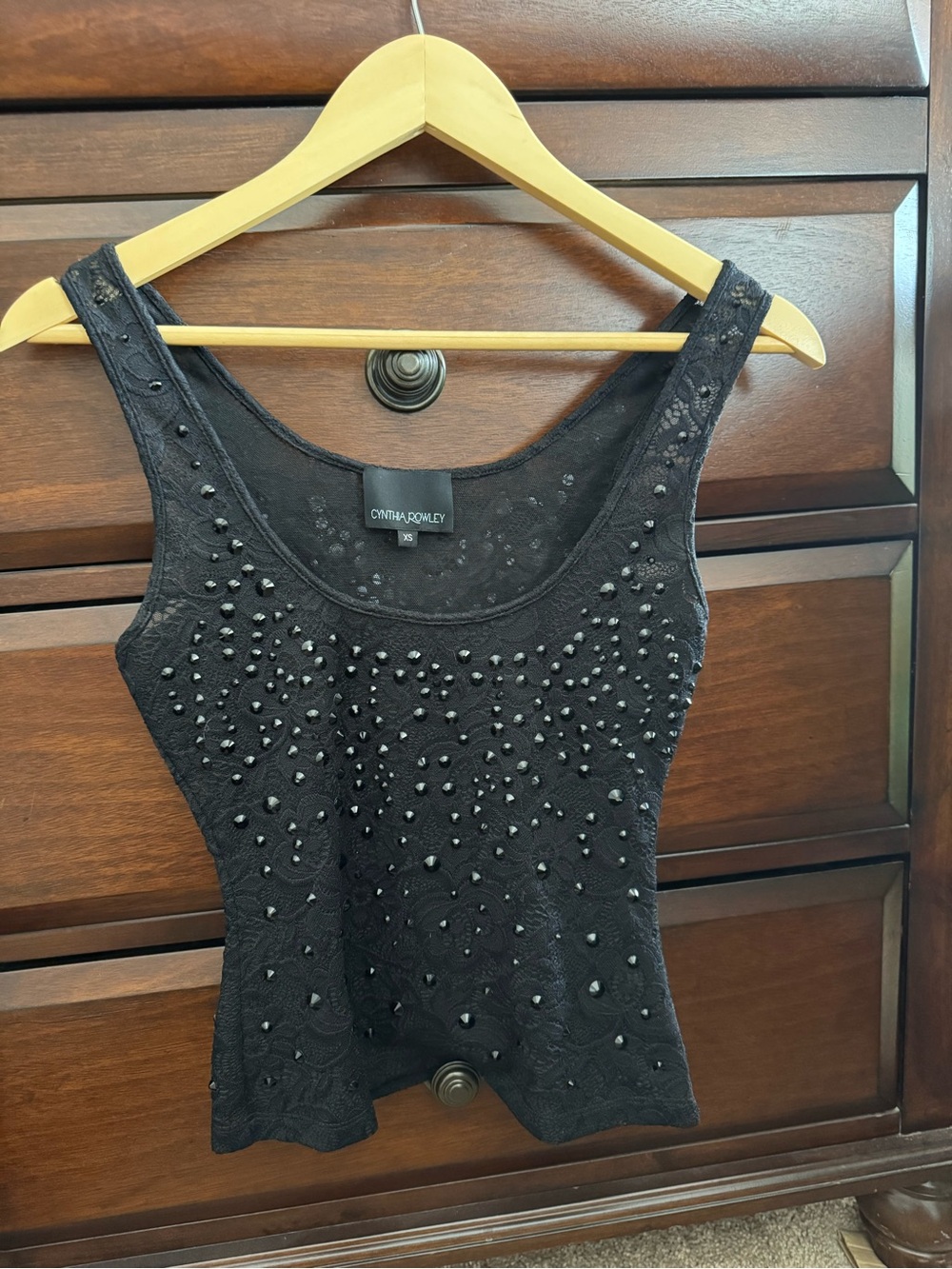 Cynthia Rowley Black Beaded Lace Tank